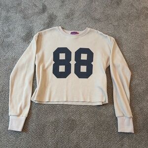 Women's Beige Long Sleeve Top with Black Print